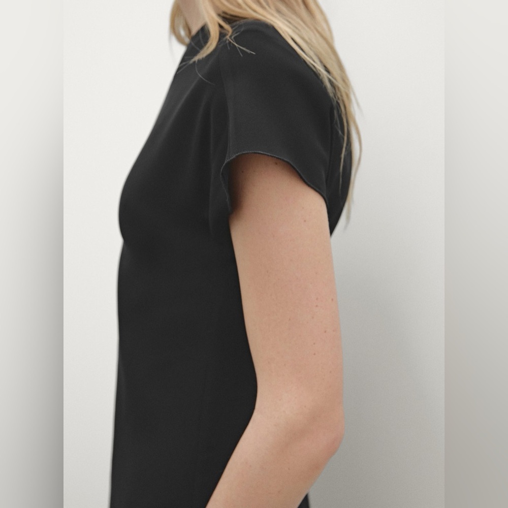 Massimo Dutti Black Viscose Blend Crepe Quiet Luxury, Normcore Midi Dress | 10 - Picture 5 of 7